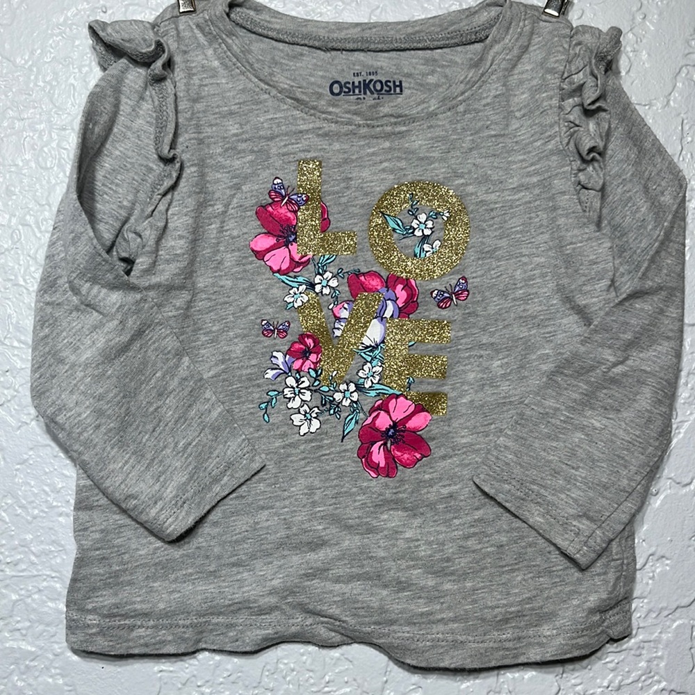 OshKosh B’Gosh Long-sleeve Girls 12M Shirt Frill Sleeves Love Floral